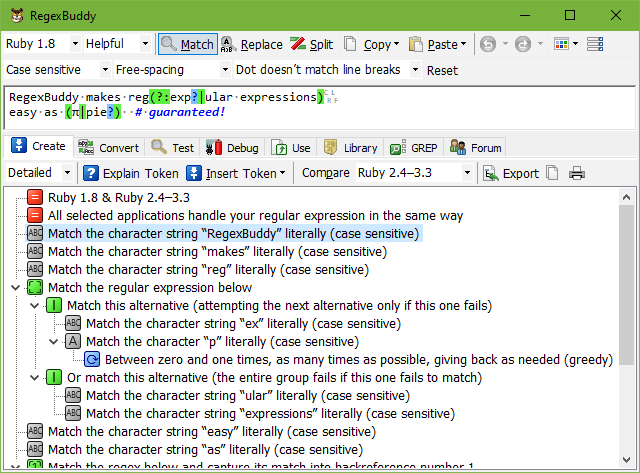 Screenshot of RegexBuddy 2.3.1